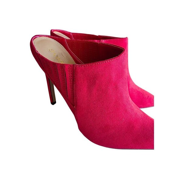 ShoeDazzle Red Blakely Pointed Toe Stiletto Heel Mules Size 7.5 Faux Suede Slip- - Picture 14 of 16